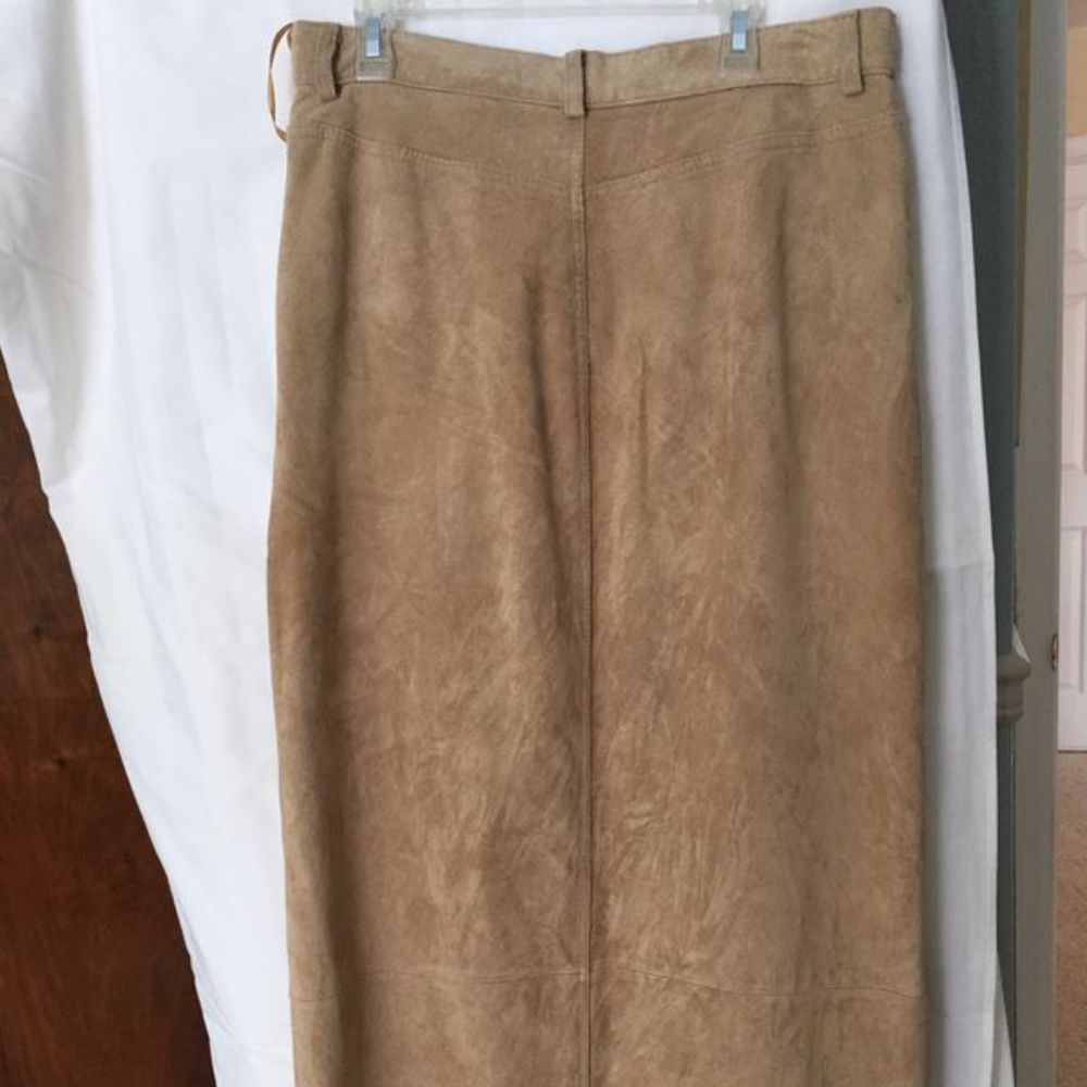 Beige Suede Midi Skirt